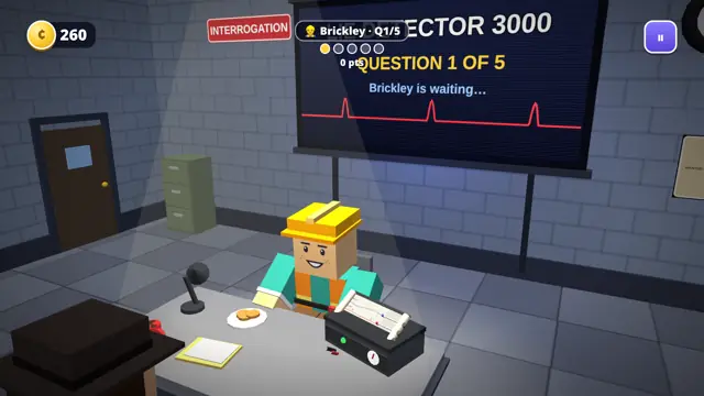 Lie Detector: silly suspects lined up in a detective room